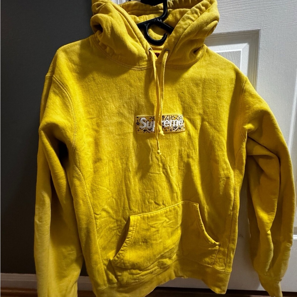 Authentic Supreme Bandana Box Logo Bright Yellow Hoodie FW19